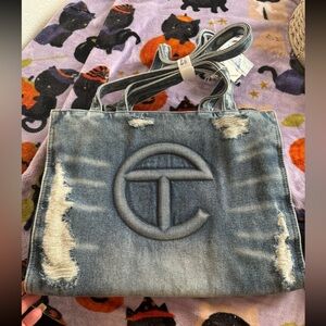 AUTHENTIC Distressed Telfar denim bag! “Medium”